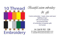 10 Thread Embroidery, we are a trusted embroidery service provider offering high-quality custom embroidery services for individuals, businesses, and organizations across Australia