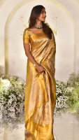 Golden Kanjivaram Saree Are Displaying Classic Weave Elegance